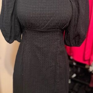 Showpo Elegant Black Textured short puff Sleeve Dress XS